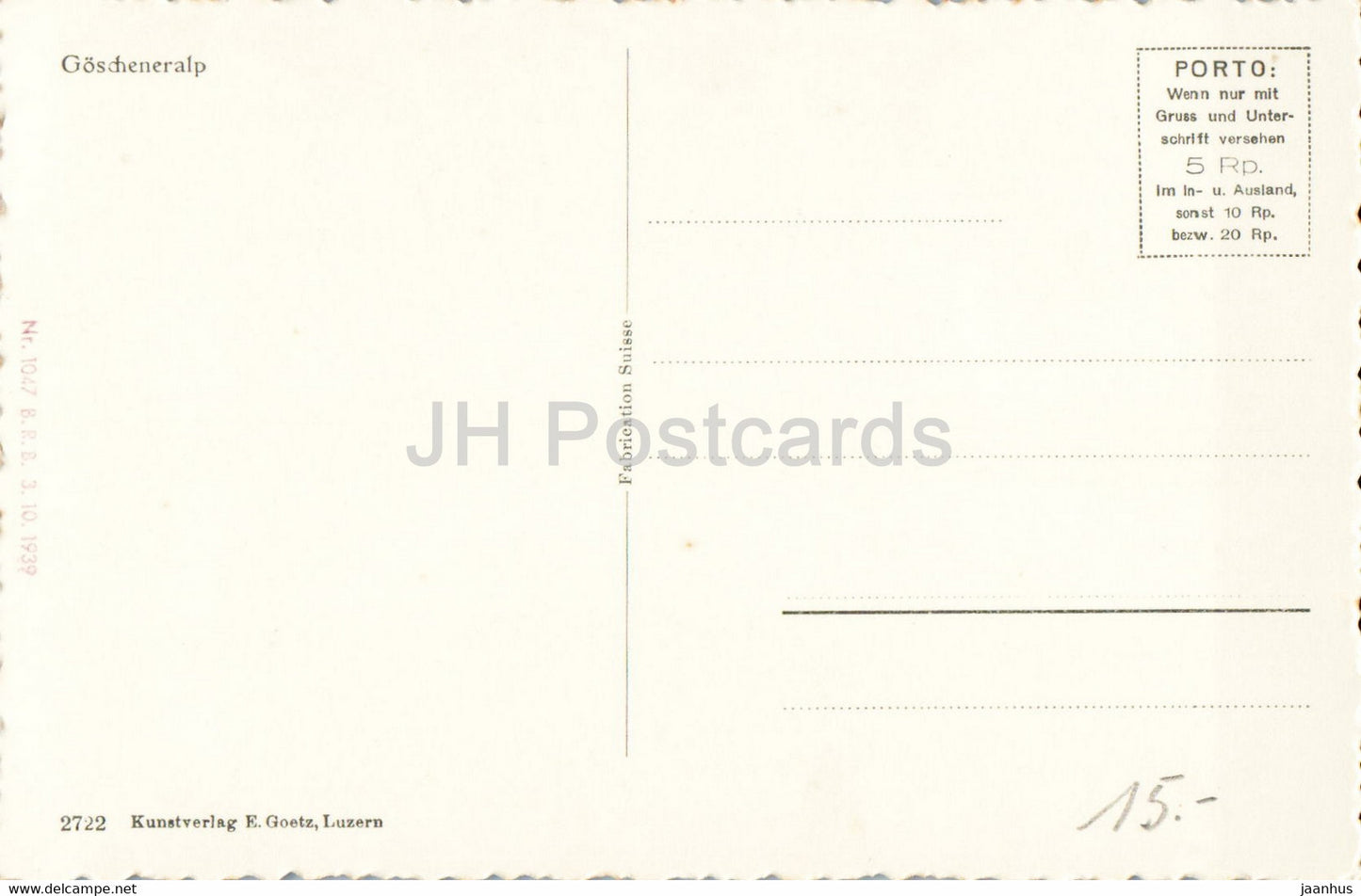 Goscheneralp - 2722 - carte postale ancienne - Suisse - inutilisée