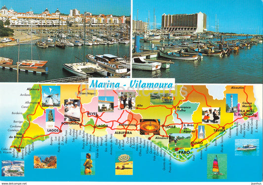 Marina Vilamoura - Algarve - boat - map - multiview - 2000 - Portugal - used - JH Postcards