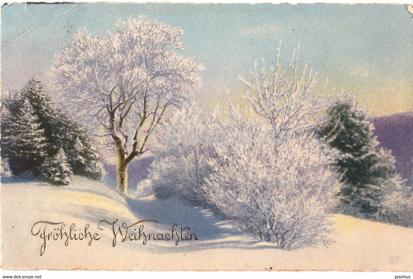 Christmas Greeting Card - Frohliche Weihnachten - winter view HB Photochromie 4513  old postcard - 1929 - Germany - used - JH Postcards
