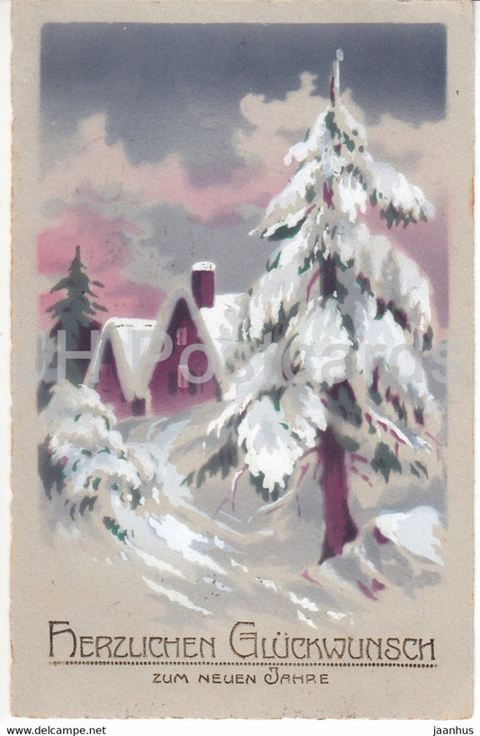 New Year Greeting Card - Herzlichen Gluckwunsch zum Neuen Jahre - house - BR - old postcard - 1924 - Germany - used - JH Postcards