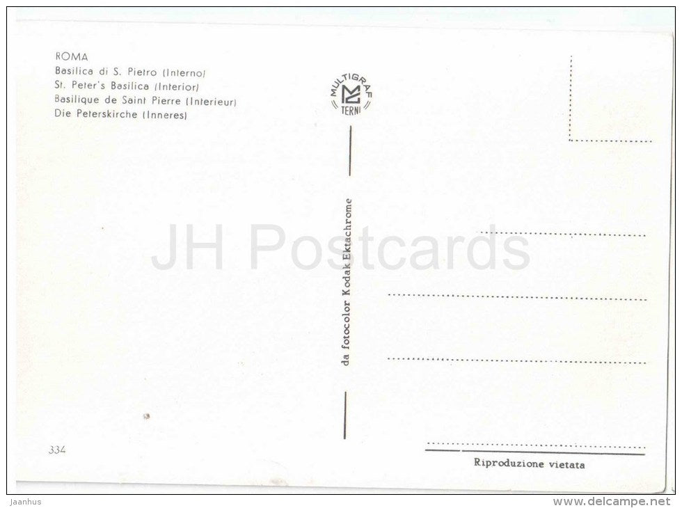 Basilica di S. Pietro , interno - Roma - Rome - 334 - Italia - Italy - unused - JH Postcards