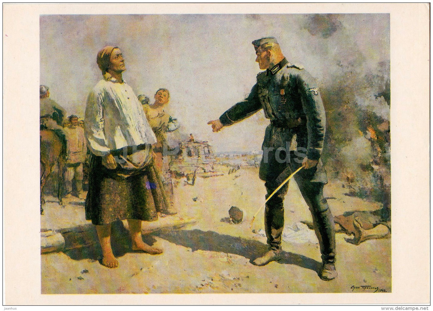 painting by S. Gerasimov - Partisan´s Mother , 1943 - Nazi Germany officer - Russian art - 1985 - Russia USSR - un - JH Postcards