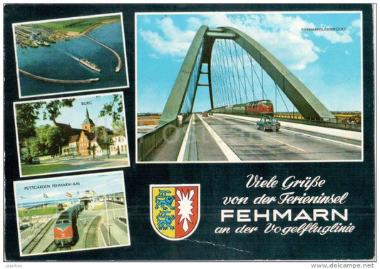 Viele Grüsse von der Ferieninsel Fehmarn an der Vogelfluglinie - Fährbahnhof - Burg - zug - Germany - 1977 gelaufen - JH Postcards