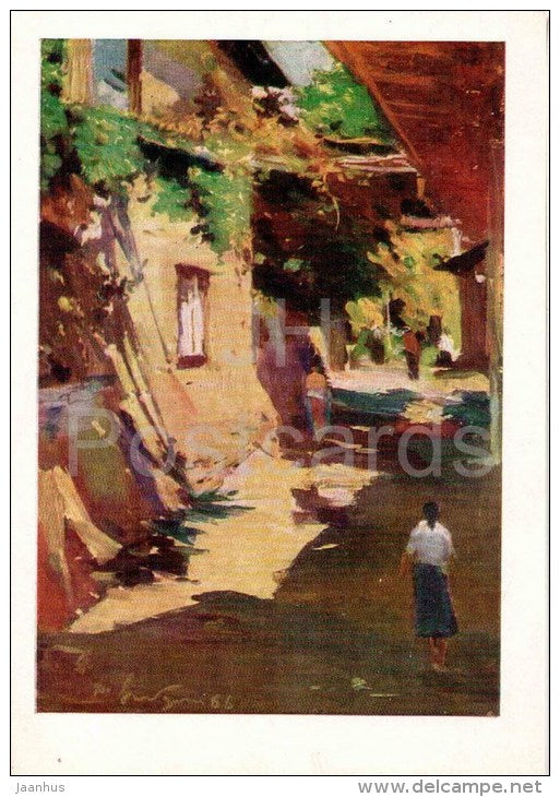 Painting by D. Nalbandyan - Warm Days - town streets - armenian art - unused - JH Postcards