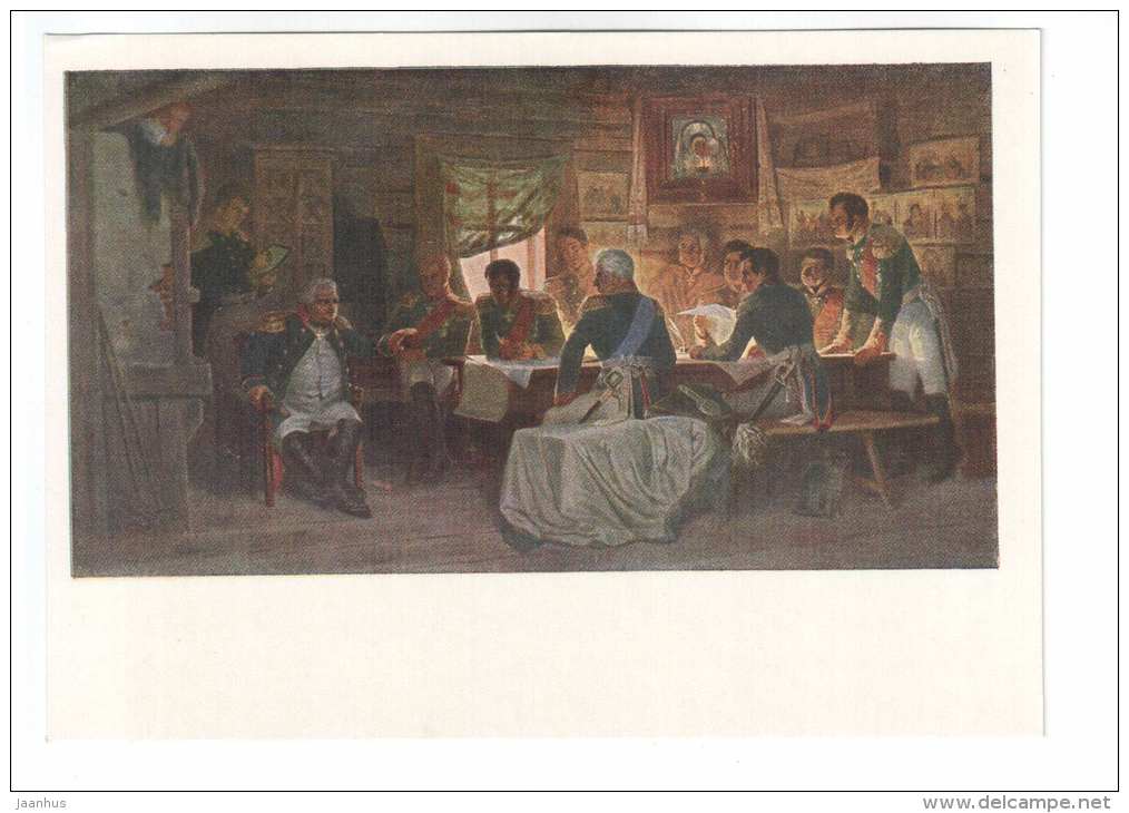 painting by A. Kivshenko - Military council at Fili - Kutuzov - Russiaa art - unused - JH Postcards