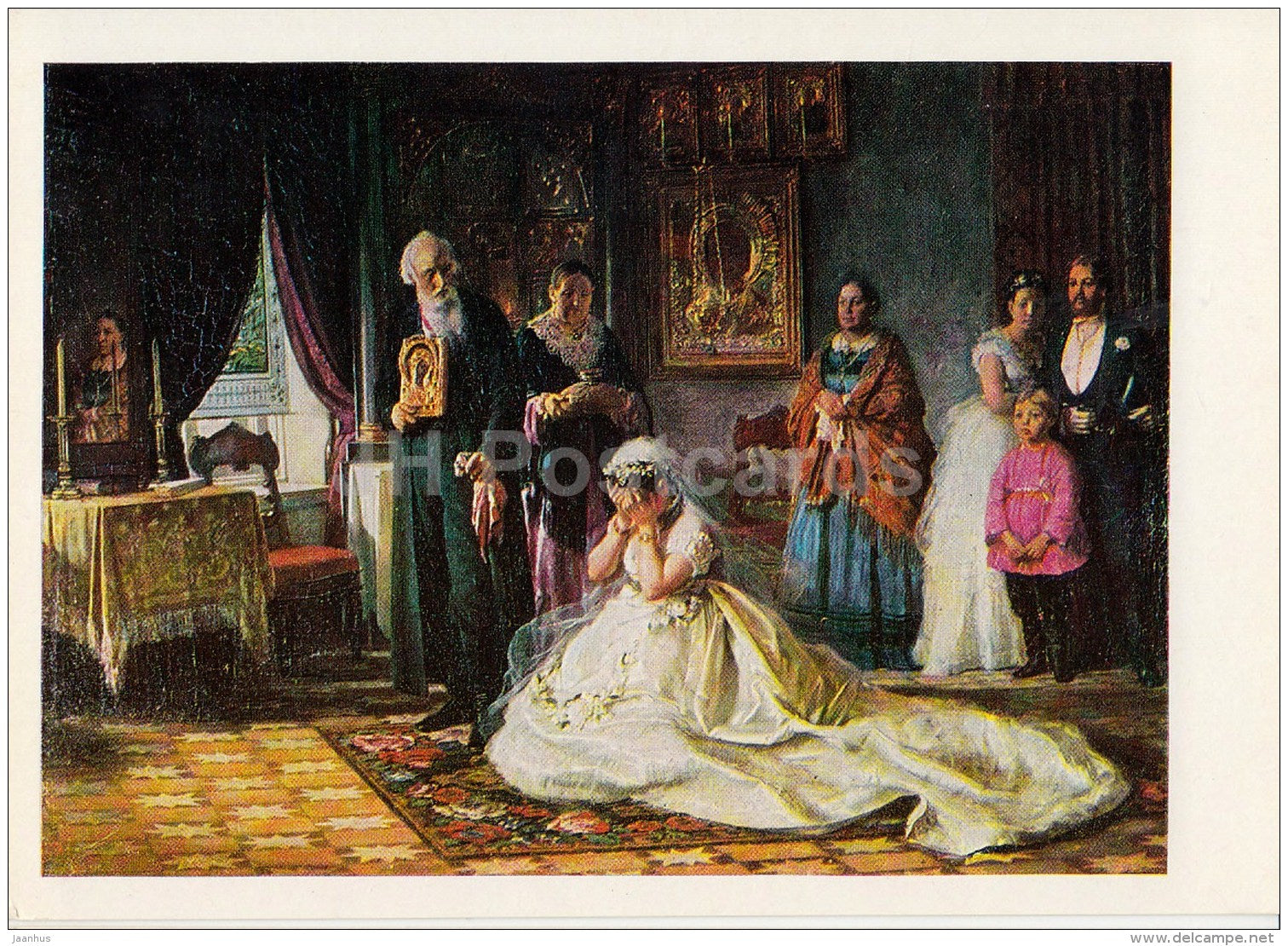 painting by F. Zhuravlyev - Before the Wedding , 1874 - Russian art - 1980 - Russia USSR - unused - JH Postcards