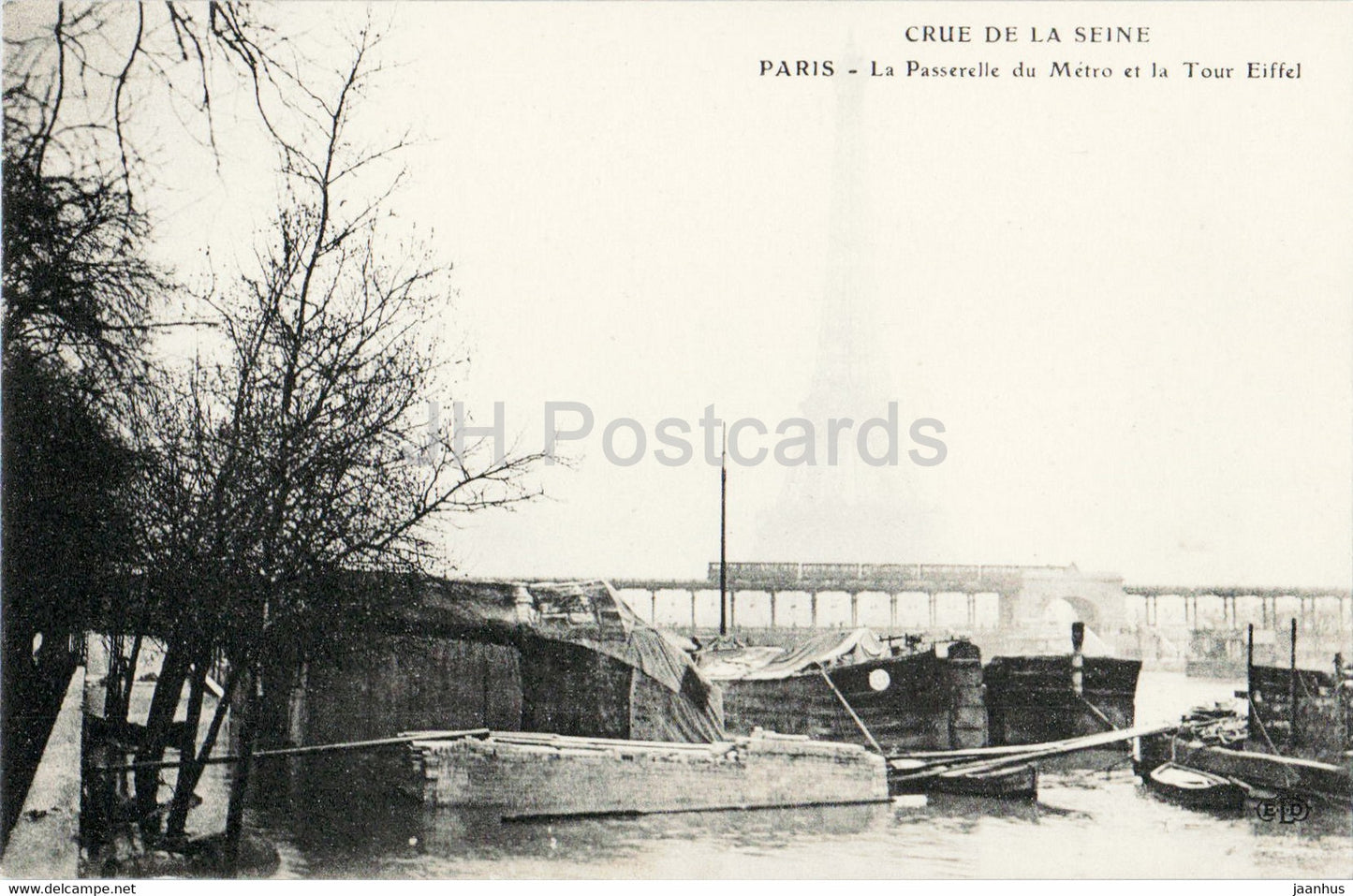 Paris - La Passerelle du Metro et la Tour Eiffel - Crue de la Seine - old postcard - France - unused - JH Postcards