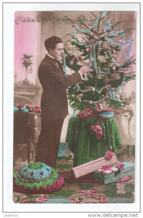 Christmas Greeting Card - christmas tree - gifts - CEKO 1206 - old postcard - circulated in Estonia 1926 - used - JH Postcards