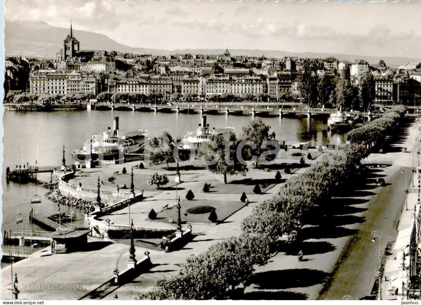 Geneva - Geneve - Quai du Mont Blanc - ship - 341 - old postcard - 1952 - Switzerland - used - JH Postcards