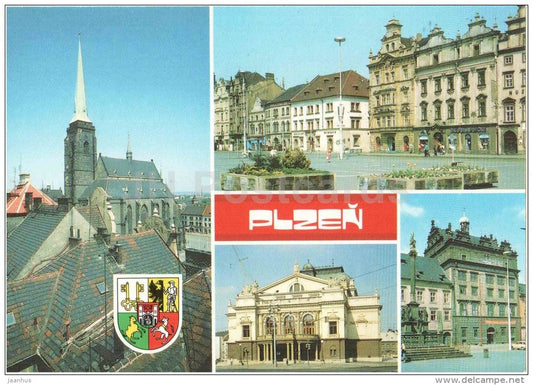 Plzen - church - square - architecture - town views - Czechoslovakia - Czech - unused - JH Postcards