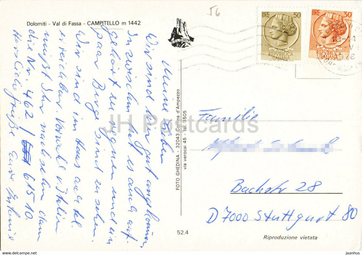 Dolomiti - Campitello - Val di Fassa 1442 m - 1978 - Italy - used