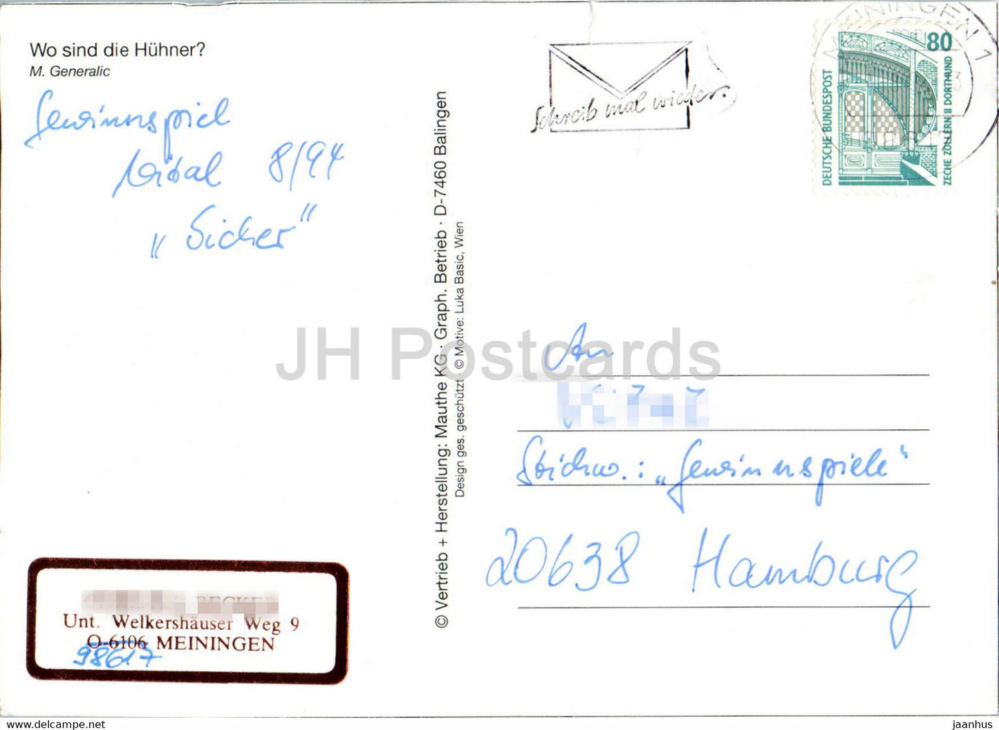 tableau de M Generalic - Wo sind die Huhner - Où sont les poules - coq - Art allemand - Allemagne - occasion