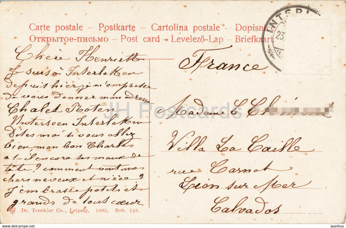 Interlaken - Marktgasse - carte postale ancienne - 1905 - Suisse - utilisé
