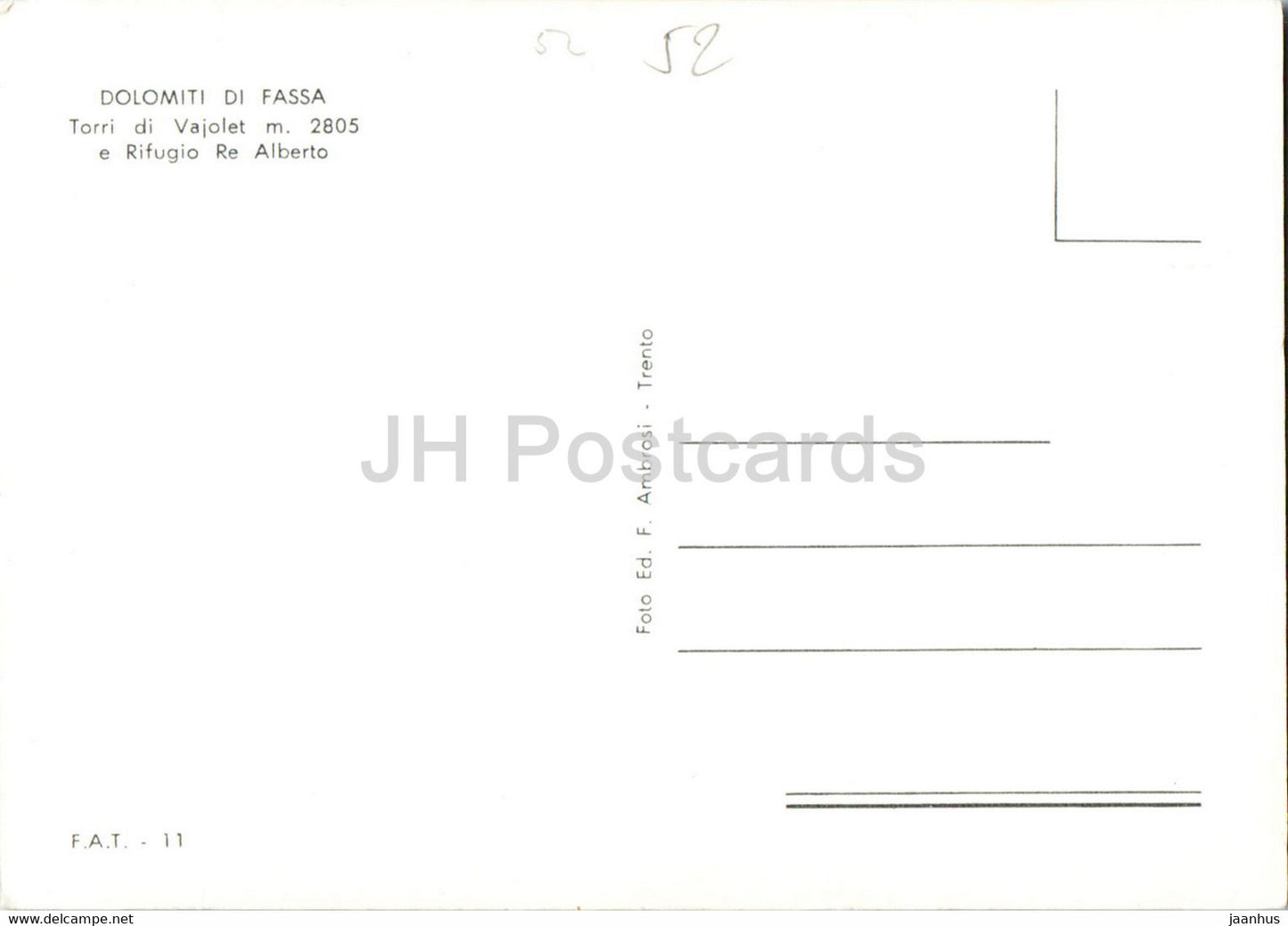 Dolomiti di Fassa - Torri di Vajolet e Rifugio Re Alberto - carte postale ancienne - Italie - inutilisée