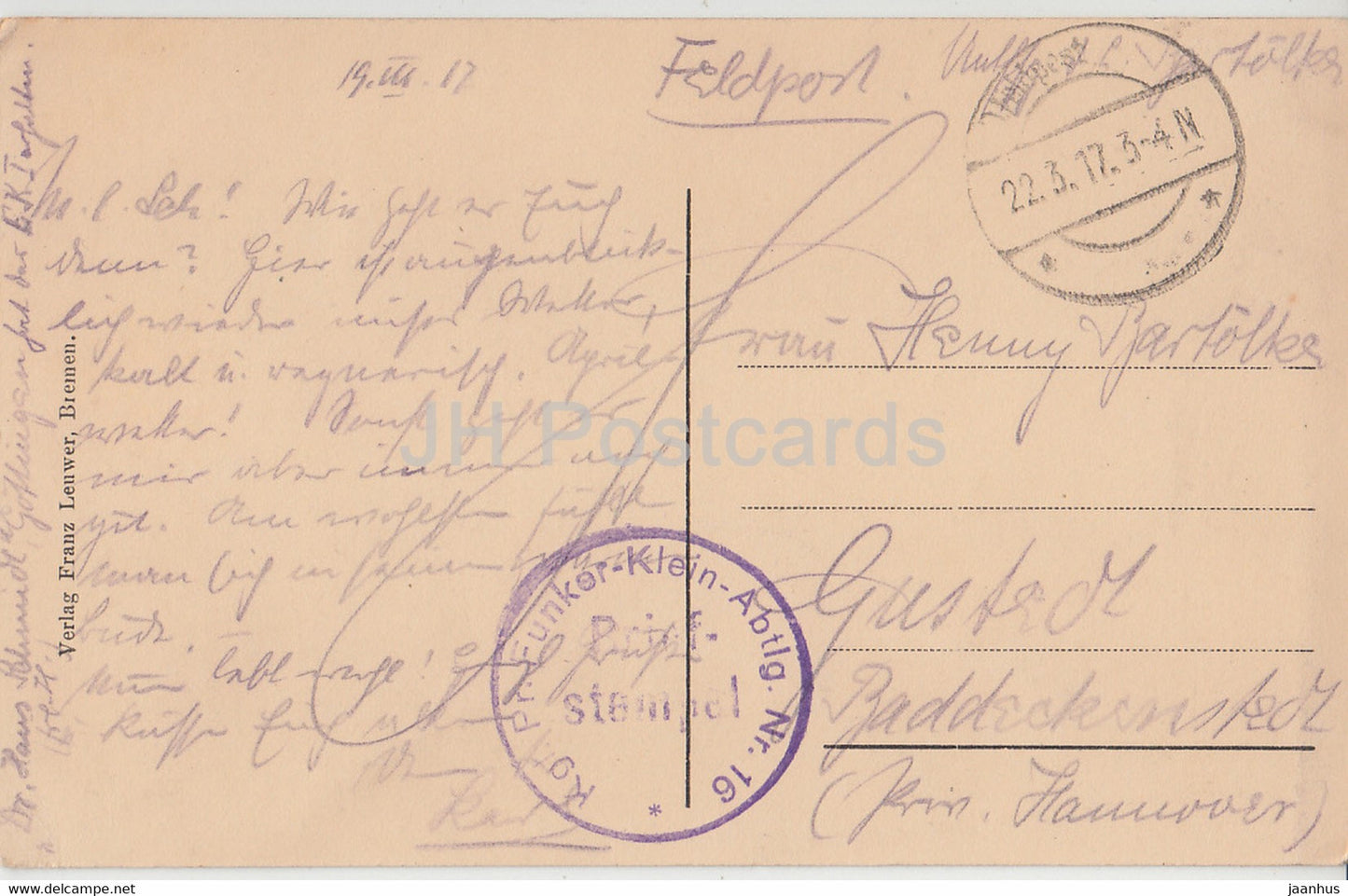 Cambrai - Rathaus - Feldpost - alte Postkarte - 1917 - Frankreich - gebraucht