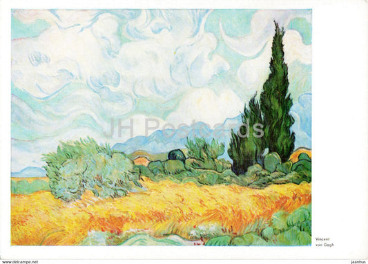 painting by Vincent van Gogh - Getreidefeld mit Cypressen - Cornfield with Cypress Trees - Dutch art - Germany - unused - JH Postcards