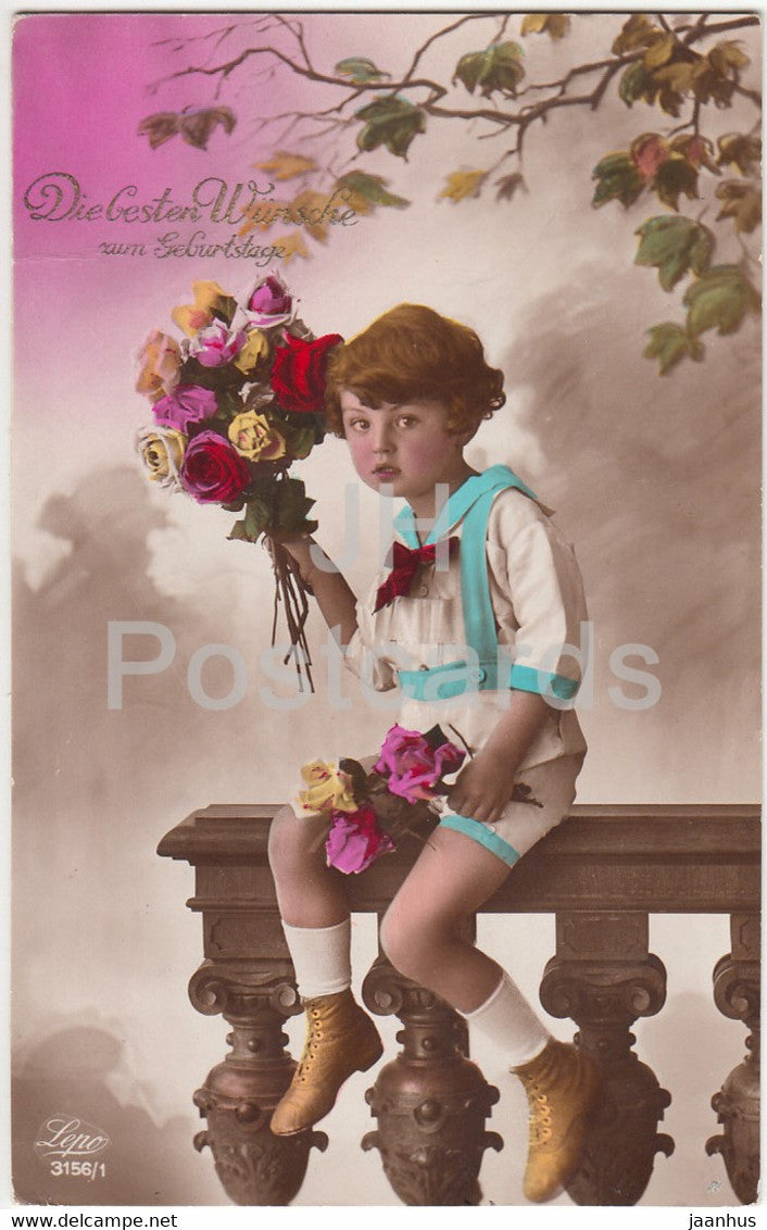 Birthday Greeting Card - Die besten Wunsche zum Geburtstage - boy - Lepo 3156/1 - old postcard - Germany - used - JH Postcards