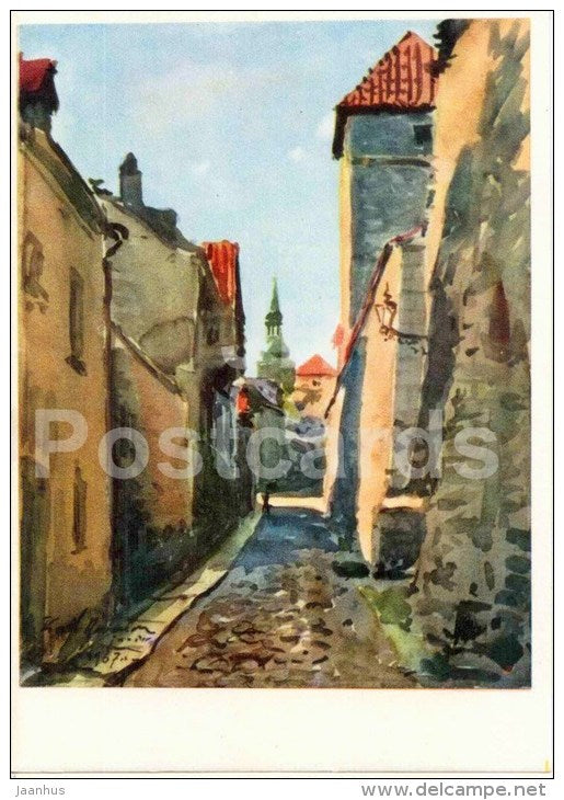 illustration by K. Burman - Laboratorium street - Tallinn - 1968 - Estonia USSR - unused - JH Postcards