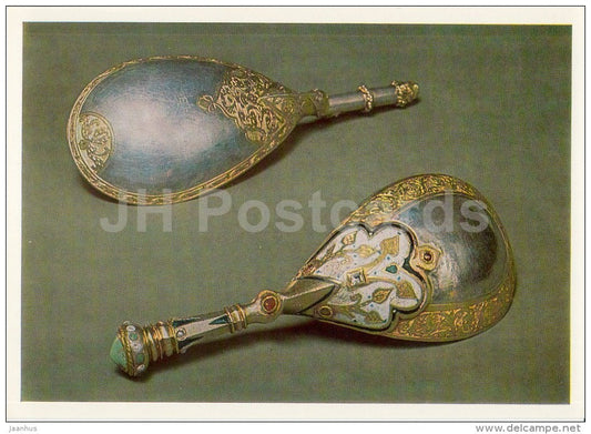 Spoons , Novgorod - Silver - 17th Century Russian Ceremonial Tableware - 1987 - Russia USSR - unused - JH Postcards