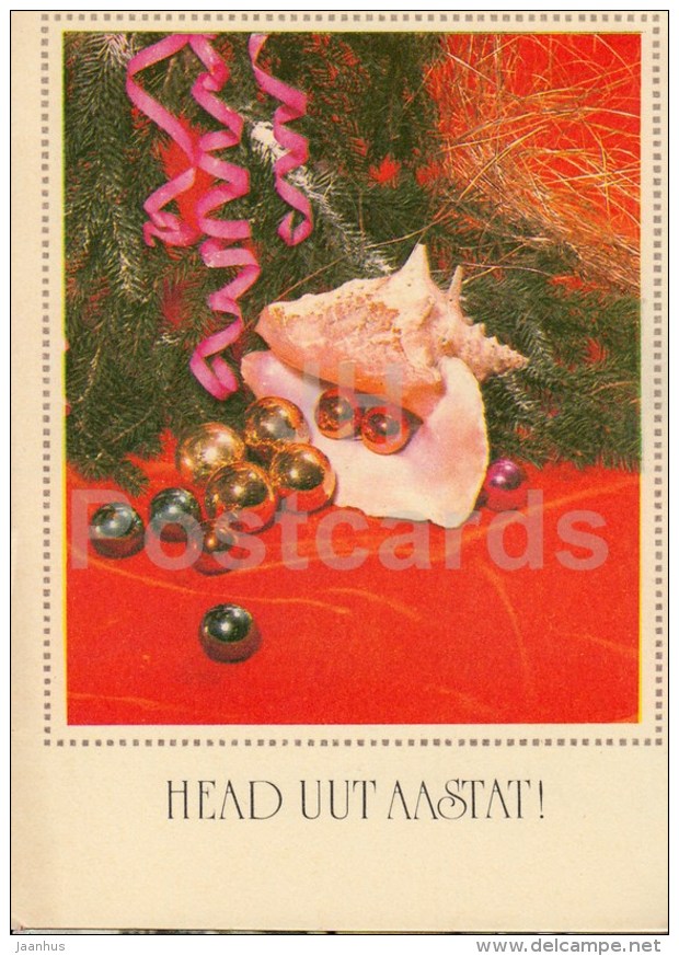 New Year Greeting Card - 1 - decorations - 1977 - Estonia USSR - used - JH Postcards