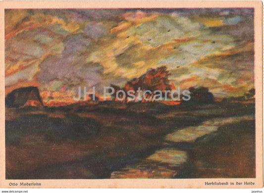 painting by Otto Modersohn - Herbstabend in der Heide - 1129 - old postcard - Germany - unused - JH Postcards