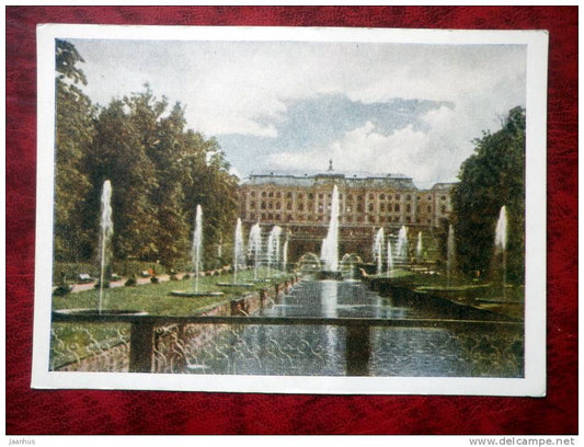 Petrodvorets - view of the fountain alley - fountains - 1955 - Russia - USSR - unused - JH Postcards