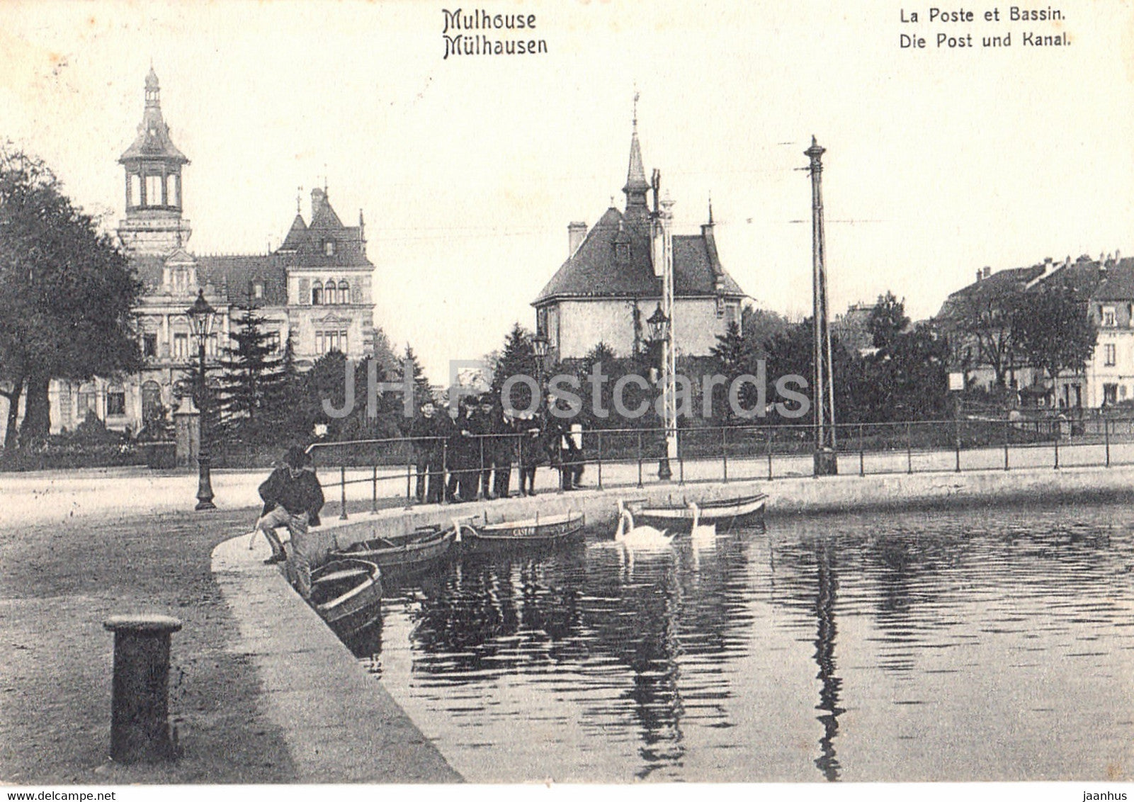 Mulhausen i Els - Mulhouse - La Poste et Bassin - Die Post und Kanal - old postcard - 1907 - France - used - JH Postcards