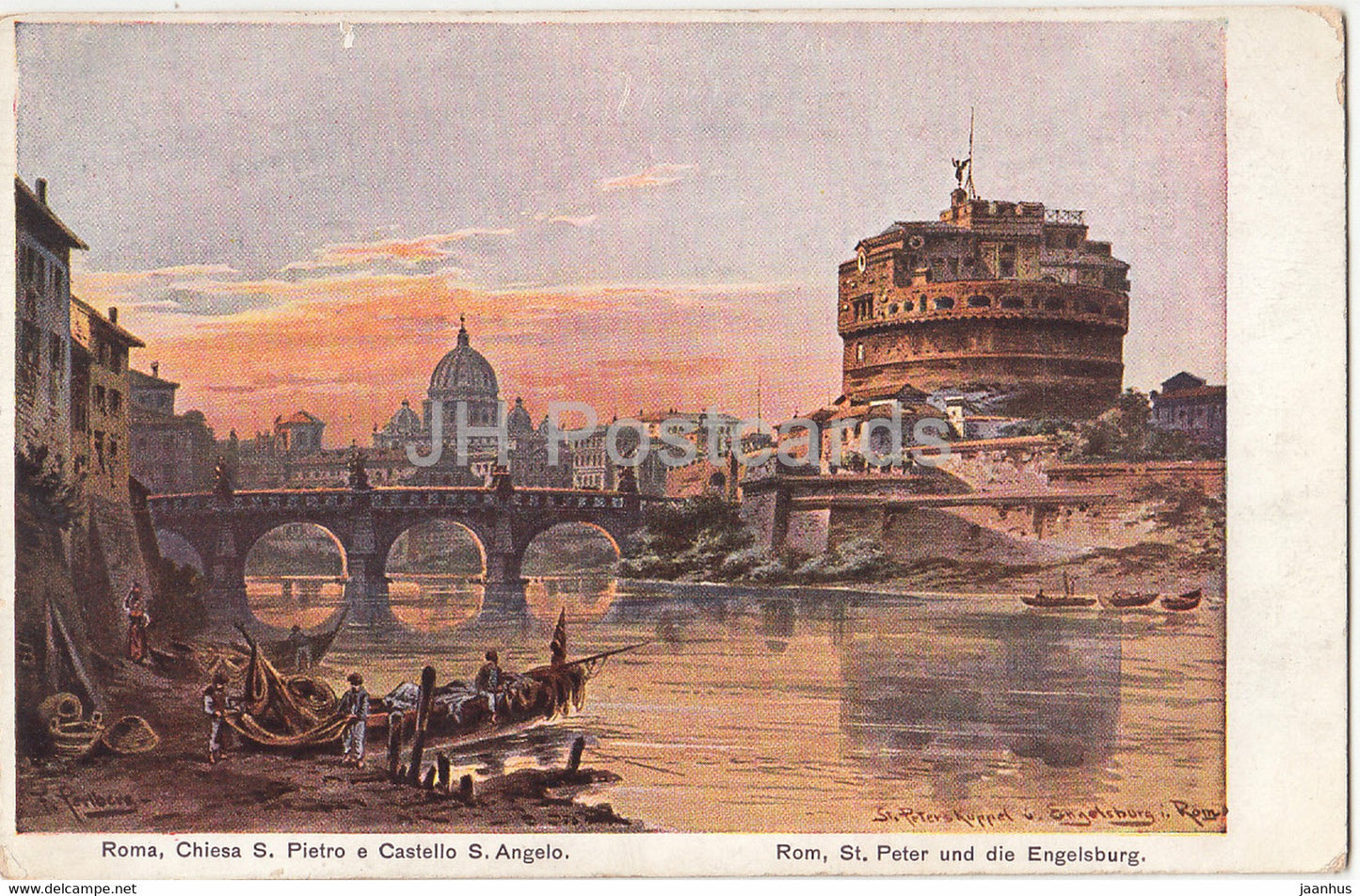 Roma - Rome - Chiesa S Pietro e Castello S Angelo - illustration by Perlberg - old postcard - 1914 - Italy - used - JH Postcards