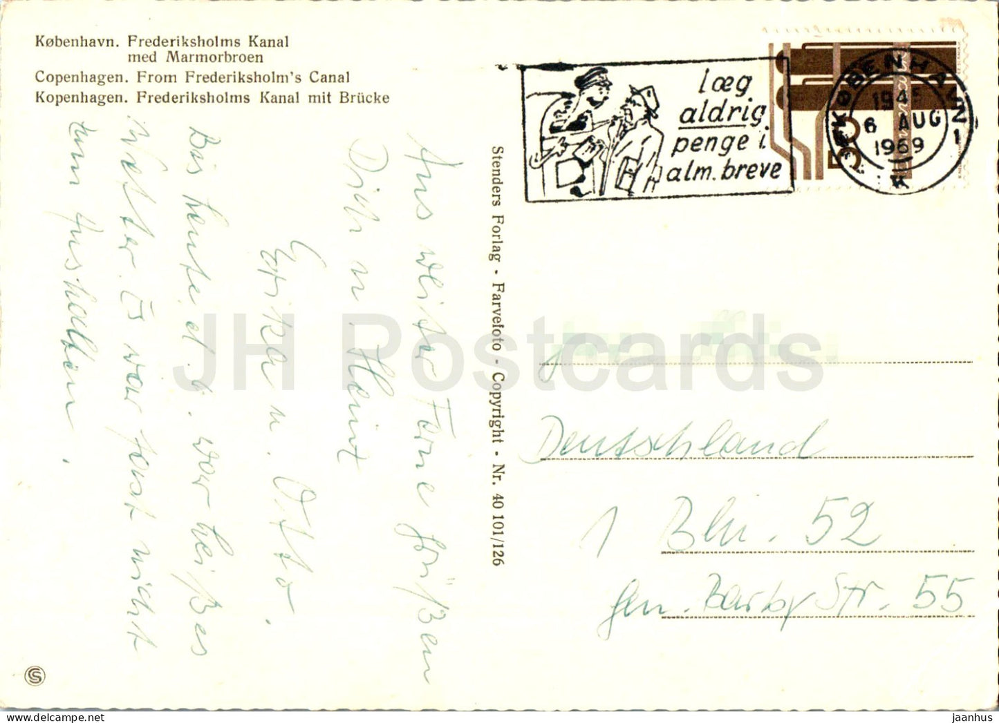 Copenhague - Kobenhavn - Frederiksholms Kanal med Marmorbroen - Canal de Frederiksholm - bateau - 1969 - Danemark - utilisé 
