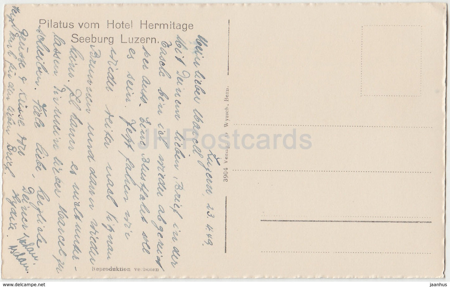 Pilatus vom Hotel Hermitage - Seeburg Luzern - 3904 - Switzerland - 1949 - used