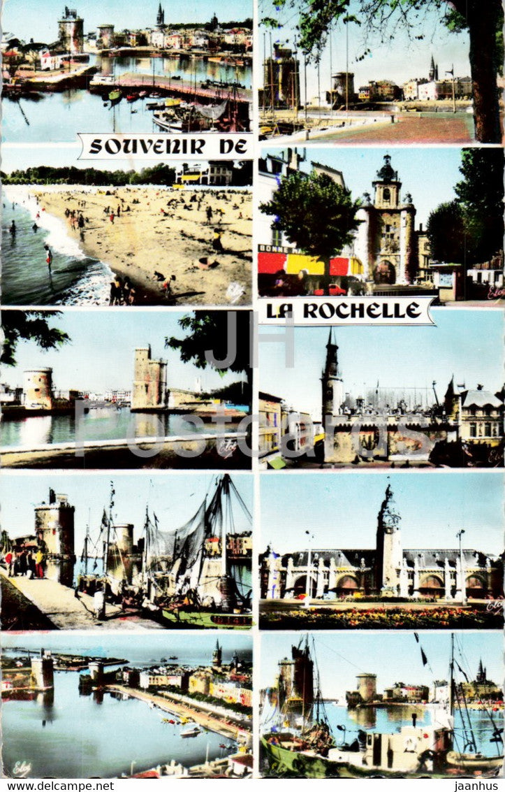 Souvenir de La Rochelle - La Port et les Tours - La Plage du Mail - La Gare - France - used - JH Postcards