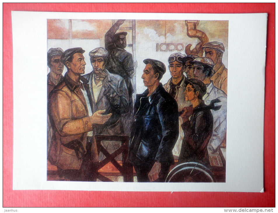 painting by A. Amangeldyev - Plant Workers , 1974 - uzbekistan art - unused - JH Postcards