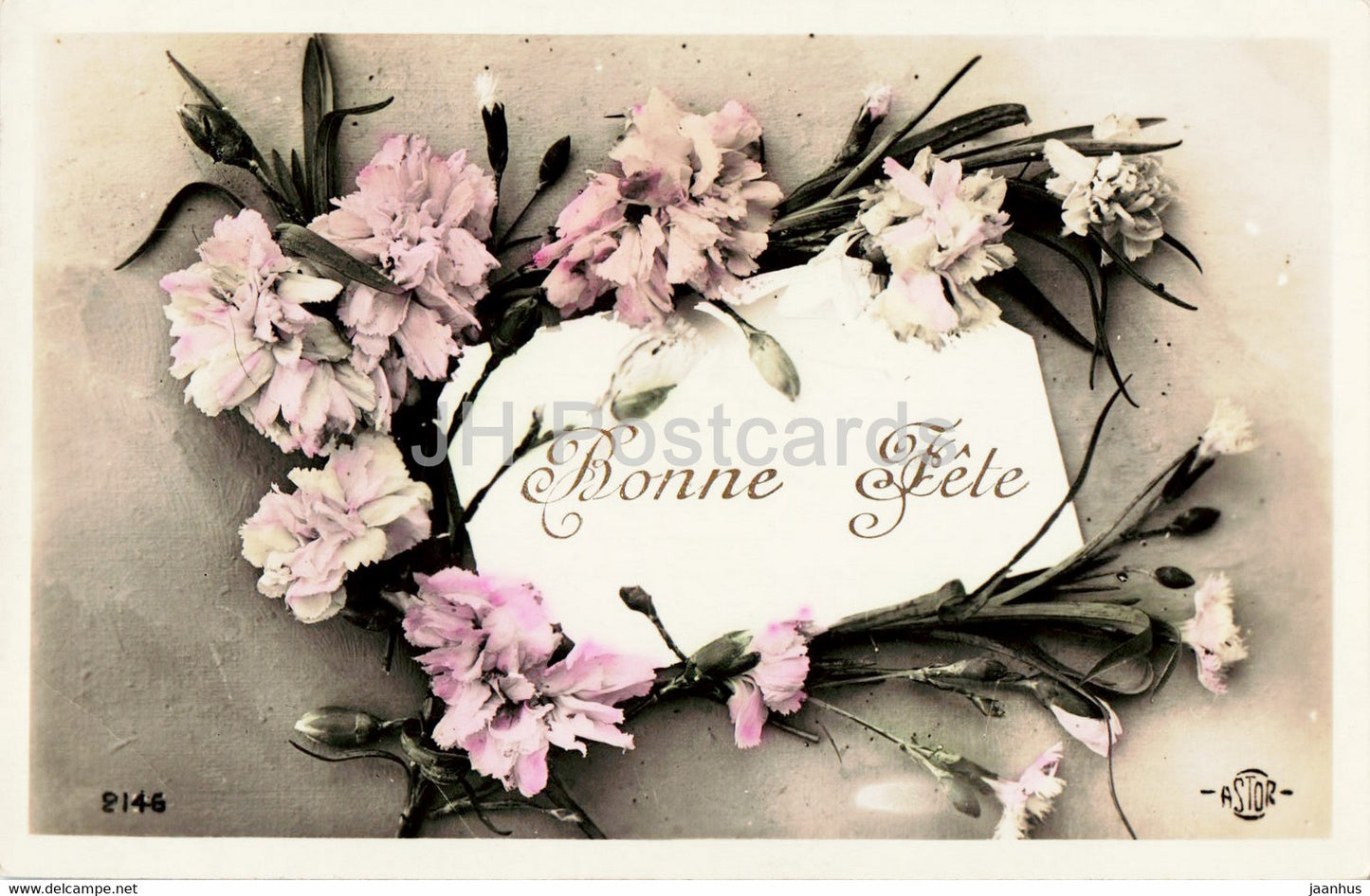 Greeting Card - Bonne Fete - flowers - carnation - 2146 - ASTOR - old postcard - France - used - JH Postcards