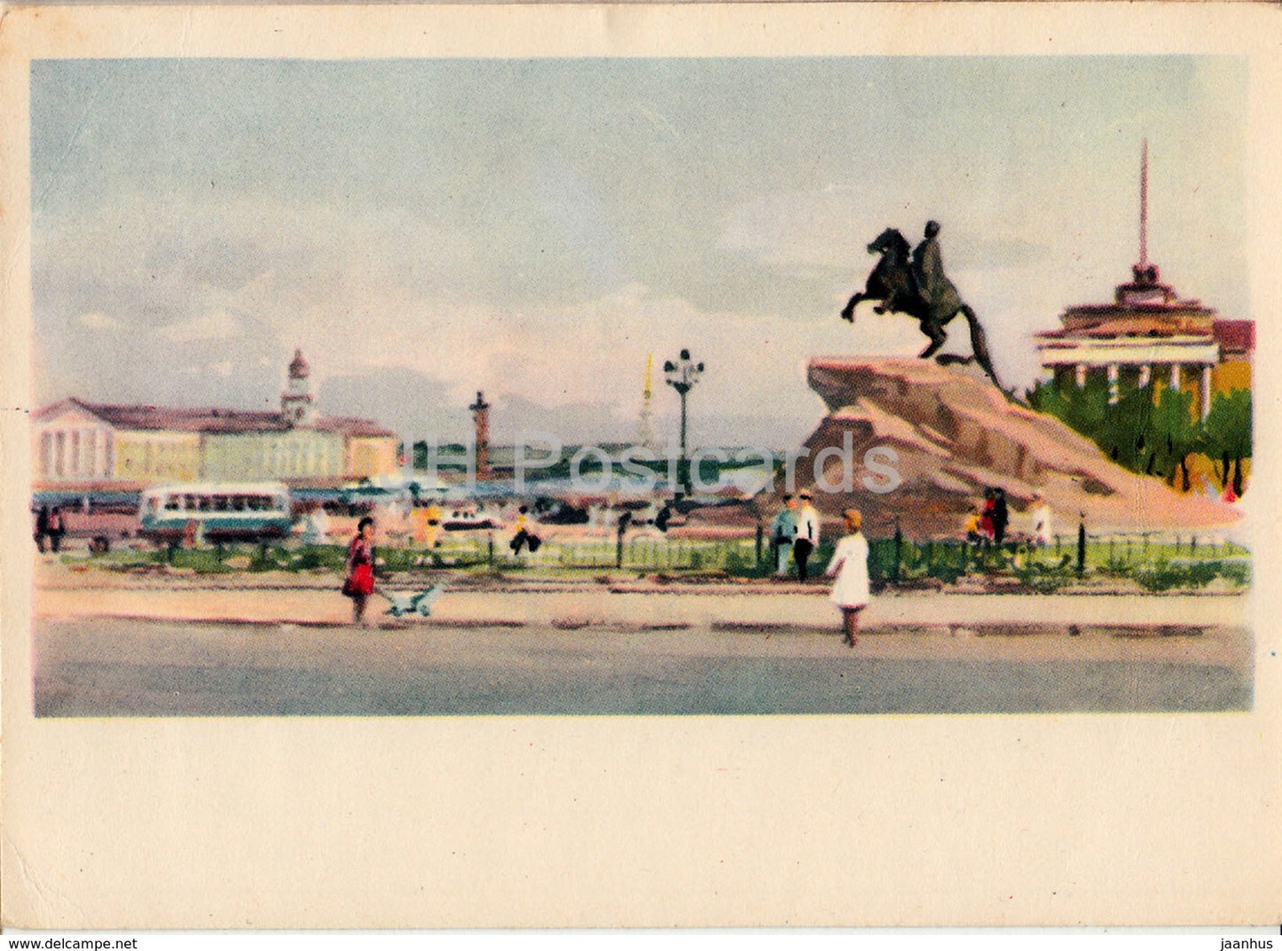 Leningrad - St. Petersburg - Decembrist's Square - illustration by K. Dzhakov - 1961 - Russia USSR - unused - JH Postcards