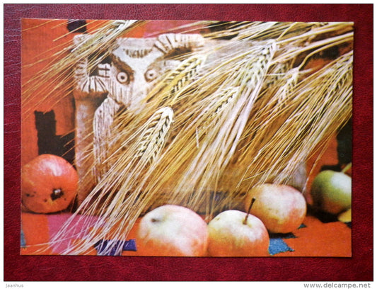 New Year Greeting card - corn - apples - 1978 - Estonia USSR - used - JH Postcards