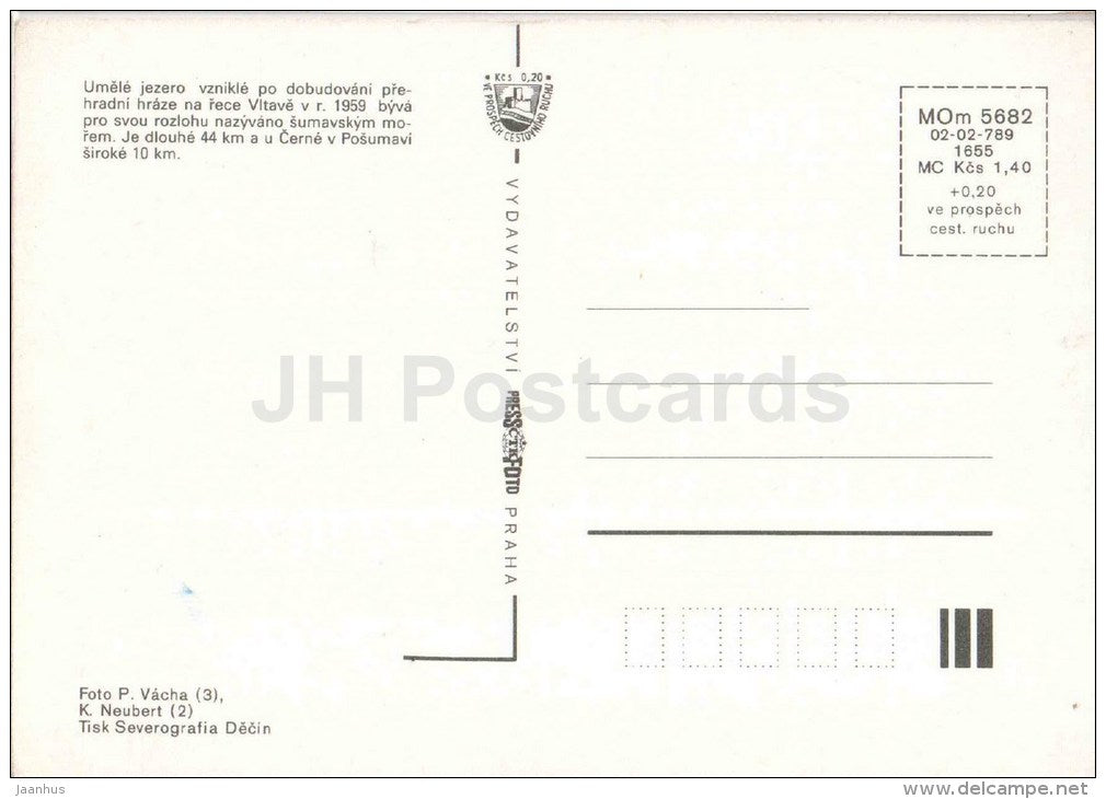 sailing boat - sunset - beach - camping area - Lipno - Czechoslovakia - Czech - unused - JH Postcards