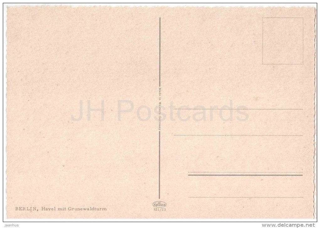 Berlin - Havel mit Grunewaldturm - 921/23 - segelboot - sailing boat - Germany - ungelaufen - JH Postcards