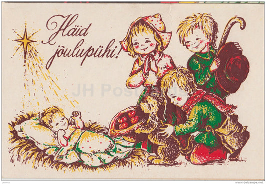 Christmas Greeting Card - children - child - dog - Estonia - used in 1992 - JH Postcards