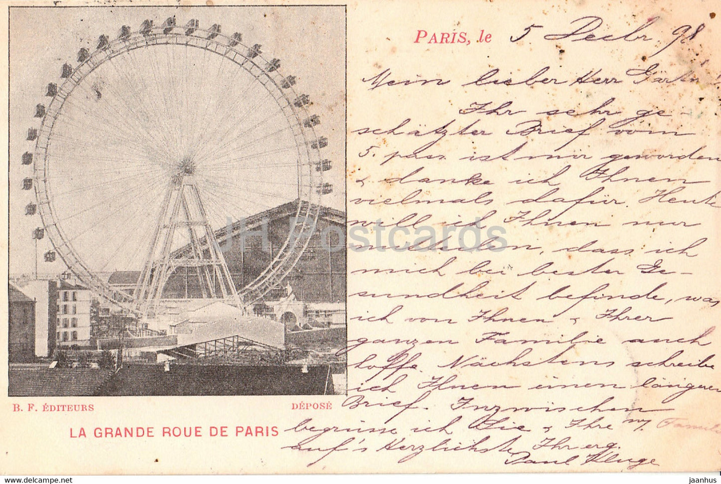 Le Grande Roue de Paris - old postcard - 1898 - France - used - JH Postcards