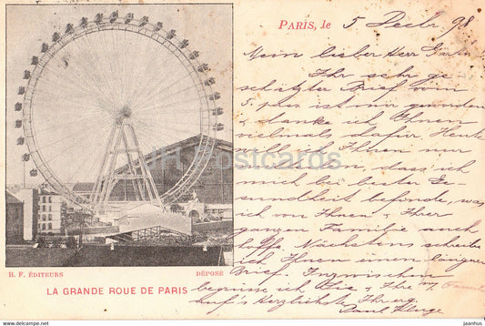 Le Grande Roue de Paris - old postcard - 1898 - France - used - JH Postcards