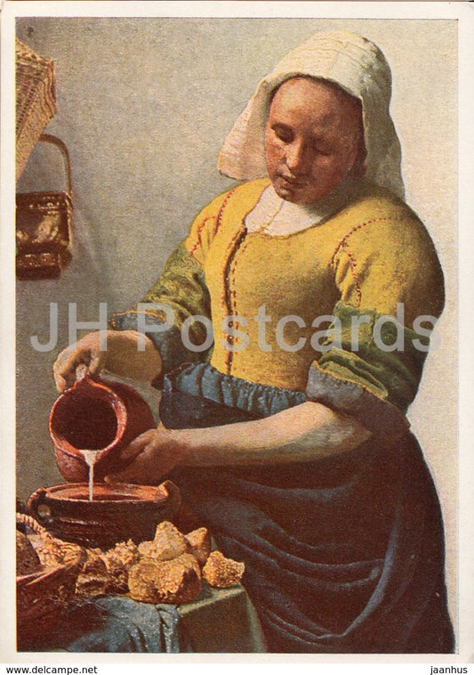 painting by Jan Vermeer Van Delft - Die Kuchenmaid - The Kitchen Maid - Dutch art - Germany DDR - unused - JH Postcards