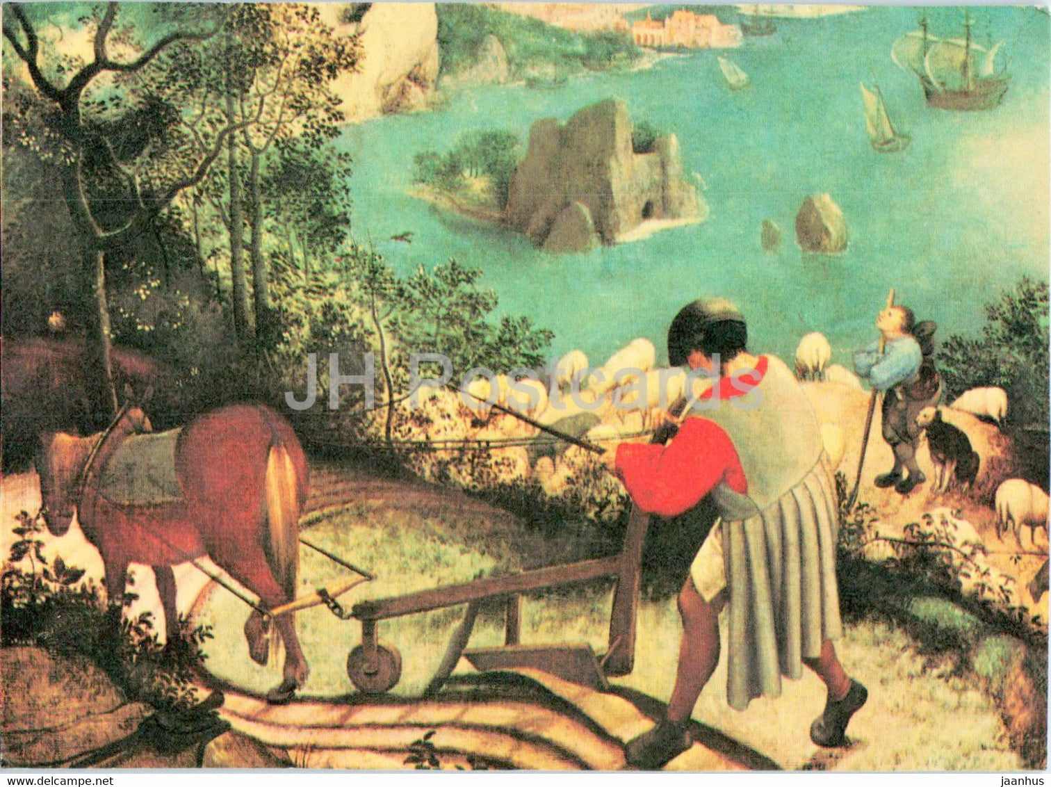 painting by Pieter Bruegel the Elder - Landschaft mit dem Sturz des Ikarus - Dutch art - Germany - unused - JH Postcards