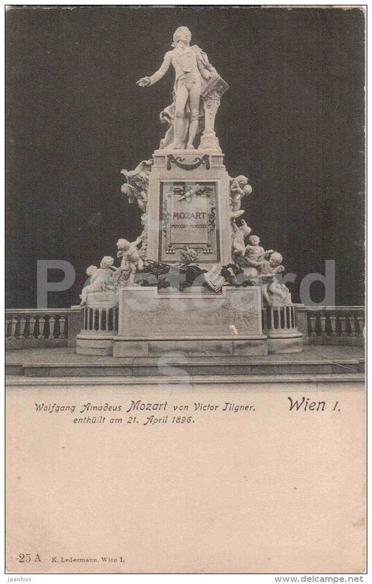 Wolfgang Amadeus Mozart - composer - sculpture - monument - Wien - Vienna - Austria - 25 A - old postcard - unused - JH Postcards