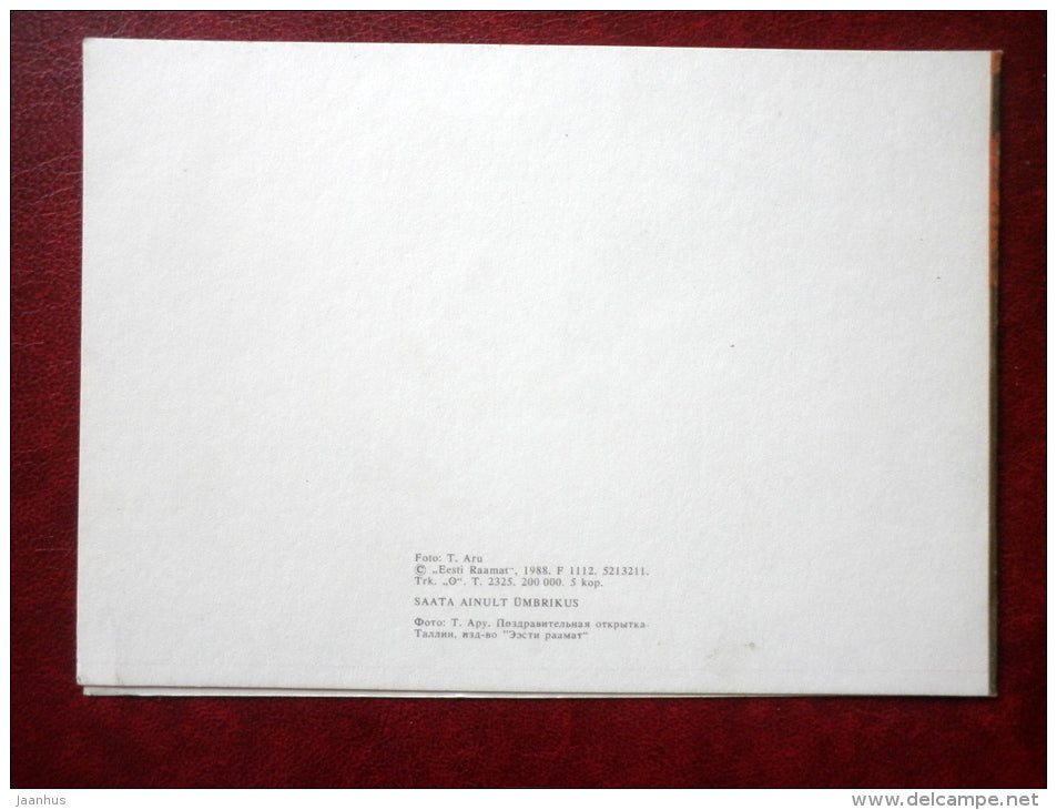 Greeting card - carnation - flowers - 1988 - Estonia USSR - used - JH Postcards