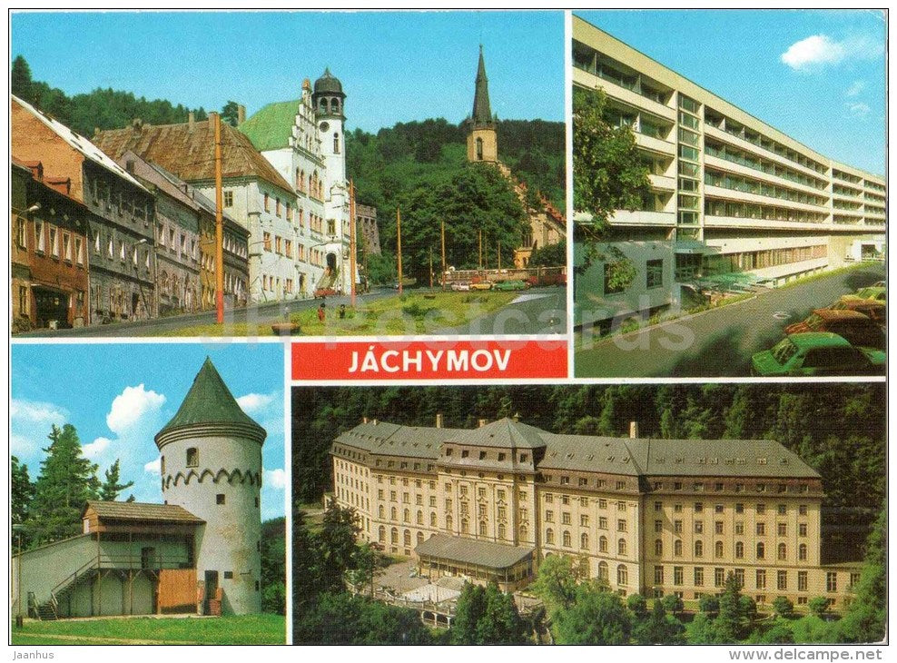 Jachymov - town hall - Behounka spa house - Marie Curie-Sklodowska - Czechoslovakia - Czech - used 1989 - JH Postcards
