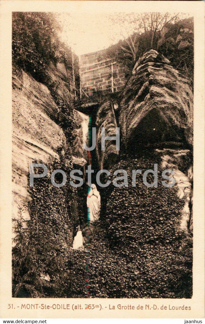 Mont Sainte Odile 763 m - La Grotte de N D de Lourdes - 31 - old postcard - 1921 - France - used - JH Postcards