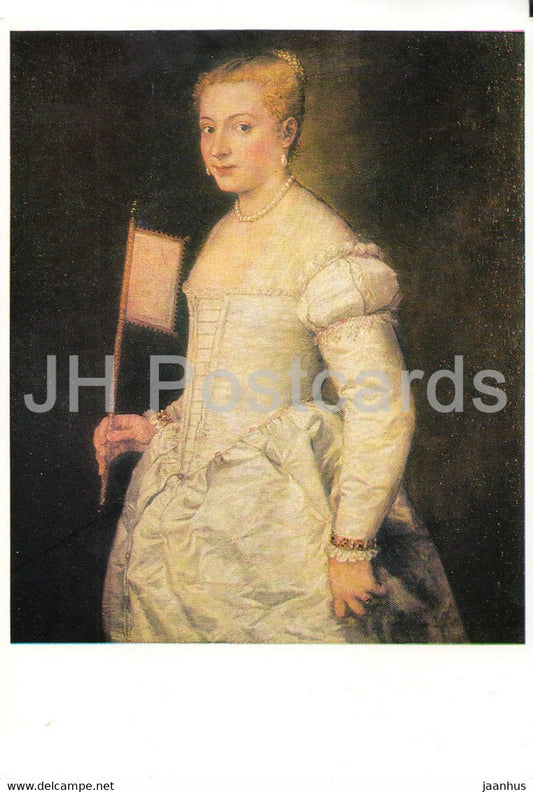 painting by Tizian Titian - Bildnis einer Dame in Weiss - Italian art - Germany DDR - unused - JH Postcards