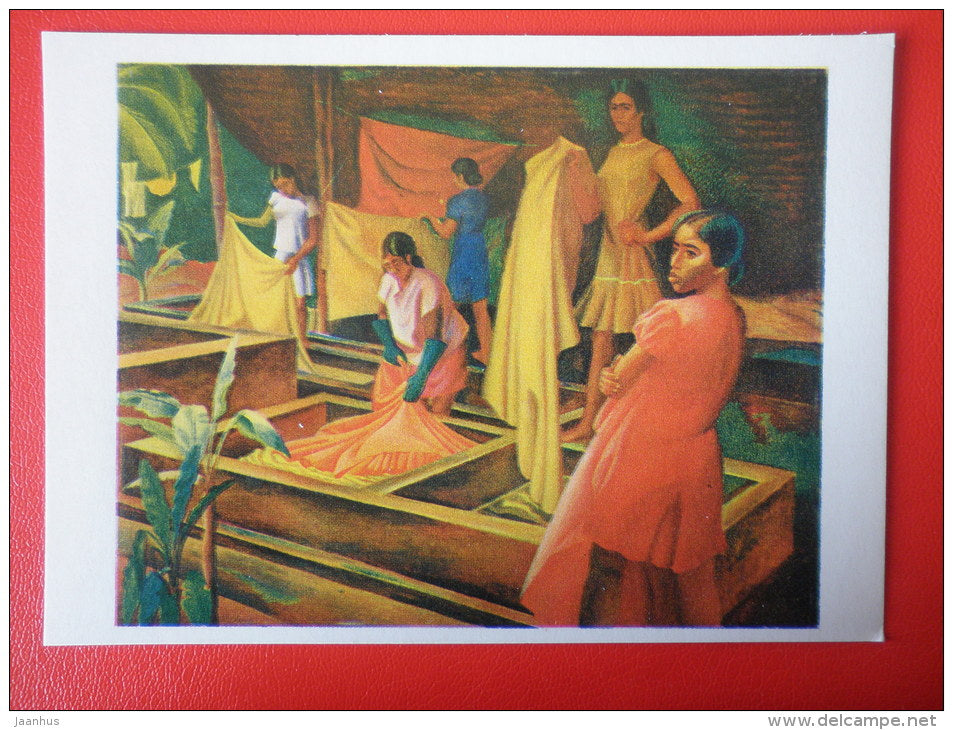 painting by V. Vladykin . Dyeing. Sri Lanka - women - russian art - unused - JH Postcards