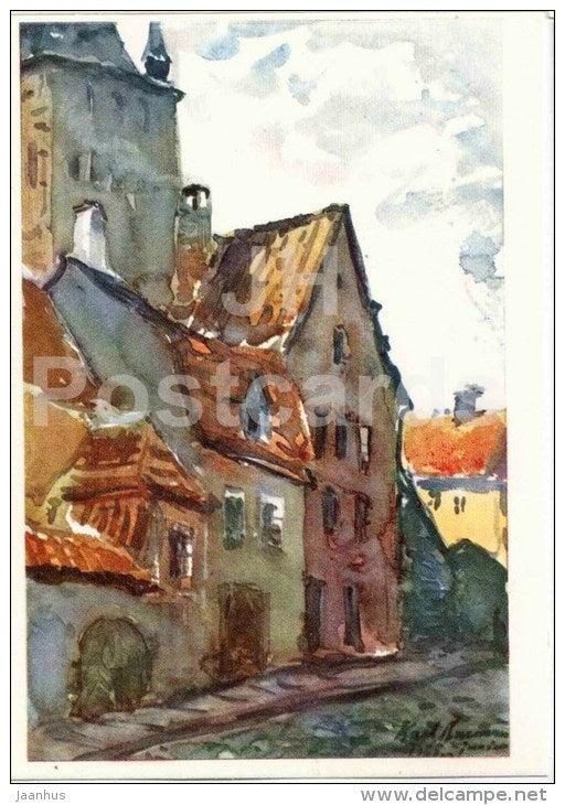illustration by K. Burman - Tolli street - Tallinn - 1968 - Estonia USSR - unused - JH Postcards