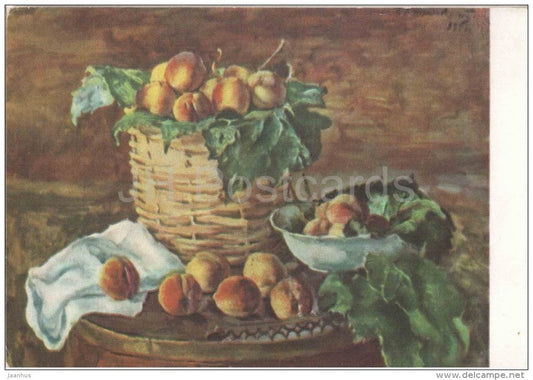 painting by P. Konchalovsky - Peaches - basket - Still Life - russian art  - unused - JH Postcards